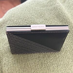 Vintage New Classic and timeless  lAnne Klein Black brown Leather coin case